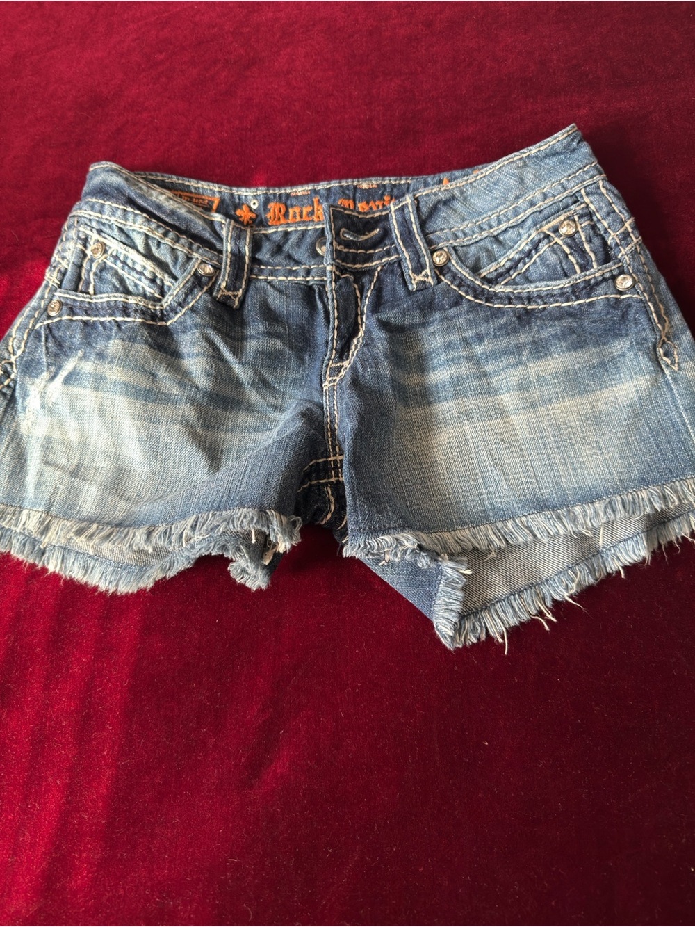 Rock Revival Blue Frayed Hem Denim Cutoff Shorts Sz 29